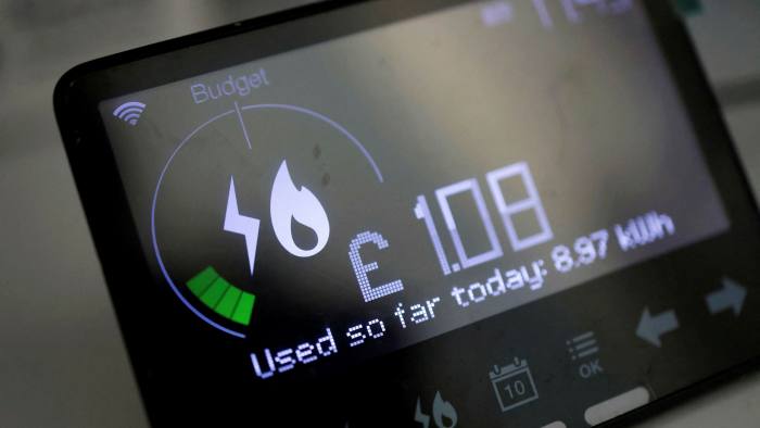 Screen of a smart energy meter used to monitor gas and electricity use
