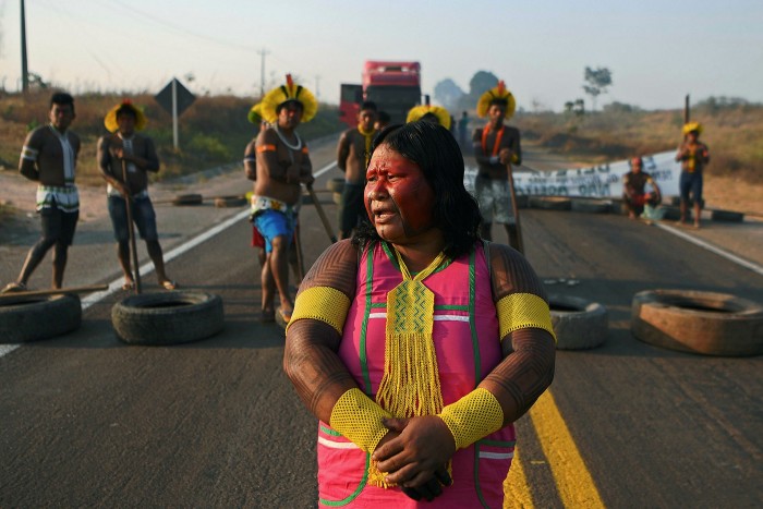 Speaking out: members of the Kayapo tribe blockade a highway in Pará state in protest at deforestation and a lack of government support during the Covid-19 pandemic