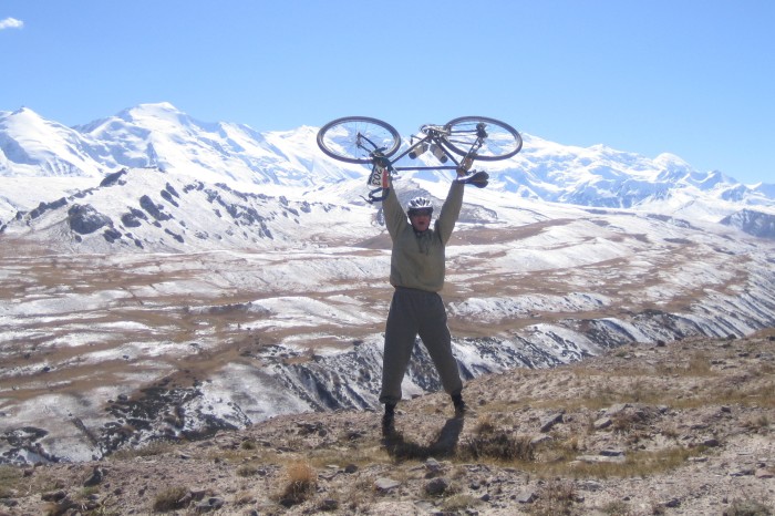 A rider on on TDA Global Cycling’s Silk Road expedition
