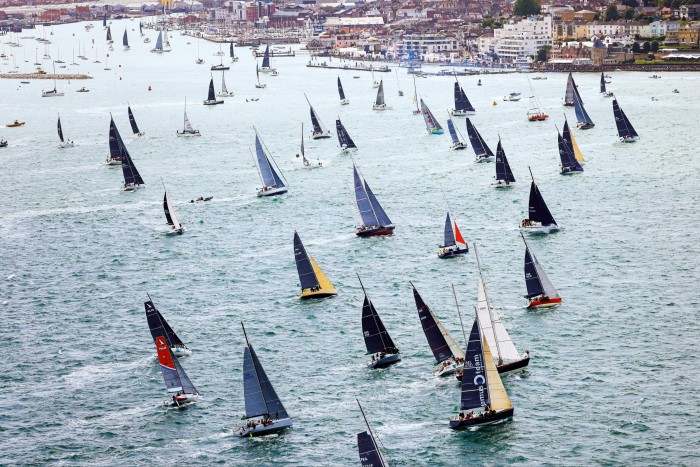 A fleet of yachts sets off from Cowes for the Fastnet 2021