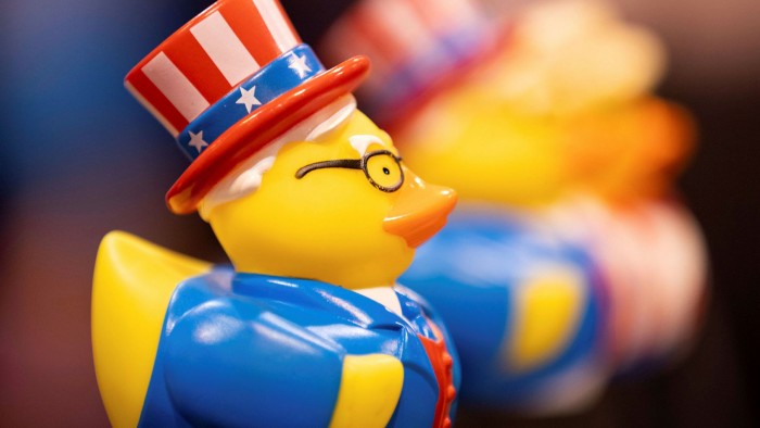 A Warren Buffett rubber duck on display at the Berkshire Hathaway 2022 Annual Shareholders Meeting at the CHI Health Center in Omaha, Nebraska, Friday, April 29 2022