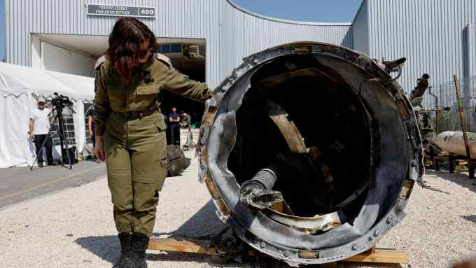 Israel’s military displays what it says is an Iranian ballistic missile that it retrieved from the Dead Sea