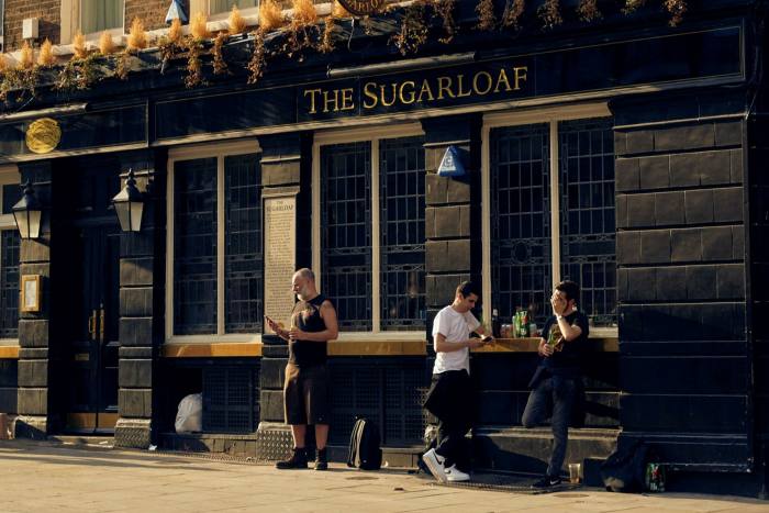 Outside the Sugarloaf pub on Cannon Steet, City of London on June 23