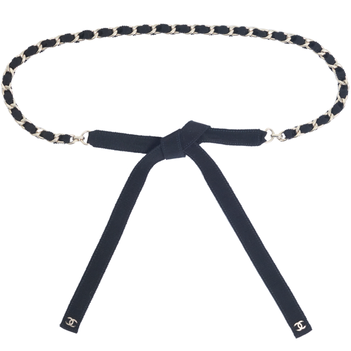 Chanel gold-metal and grosgrain ribbon chain belt, £650