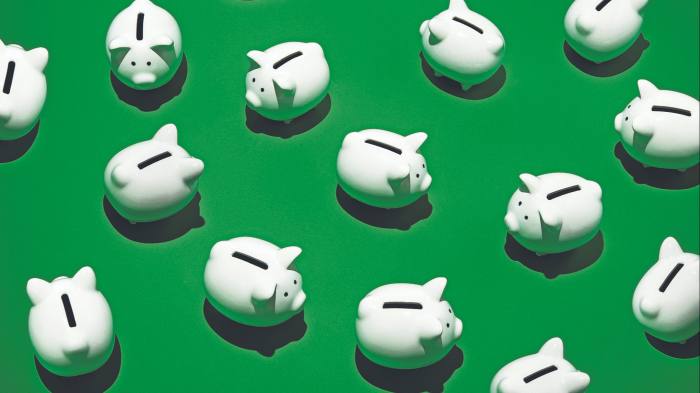 white piggy banks on a green surface