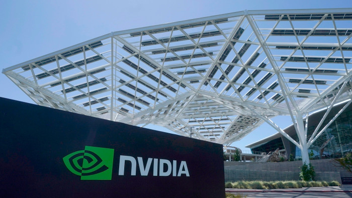 Nvidia logo in front of a building 