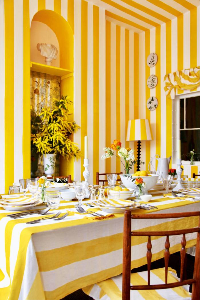 Summerill & Bishop Linen Stripe Tablecloth, £275, and matching Napkins, £25 each
