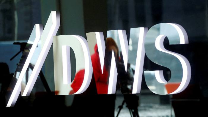 The logo of German asset manager DWS pictured at its headquarters in Frankfurt, Germany
