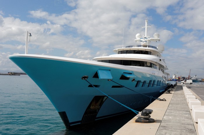 The Axioma superyacht docked at a port