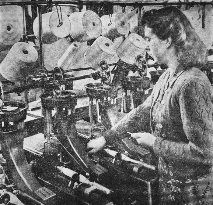 Amy Anderson’s grandmother, Winnie, spinning yarn at Moygashel Linen Mills, Dungannon