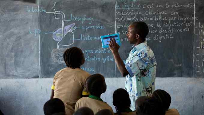 Teaching in Baigai, northern Cameroon, using Unicef’s solar-powered satellite internet pilot scheme
