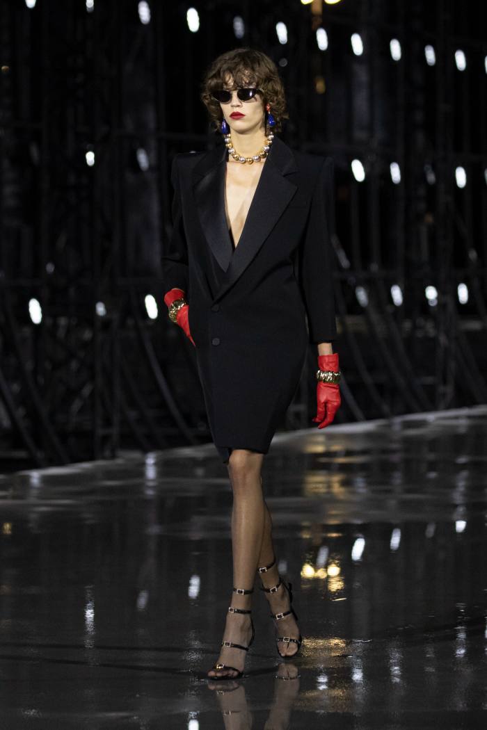 Blazers were paired with colourful racing gloves at Saint Laurent SS22
