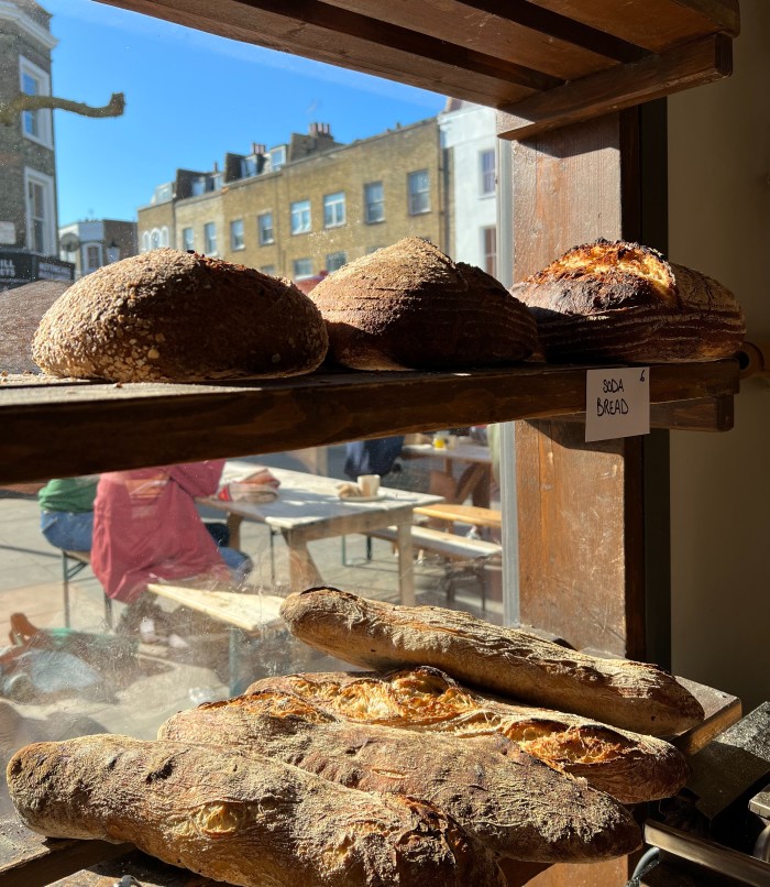 Loaves in the window at Layla Bakery in north London