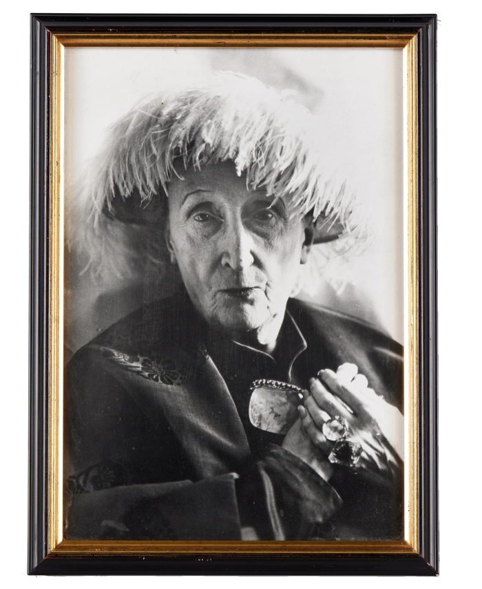 Print of the photograph of Dame Edith Sitwell by Cecil Beaton, to be auctioned with the original ostrich-feather hat