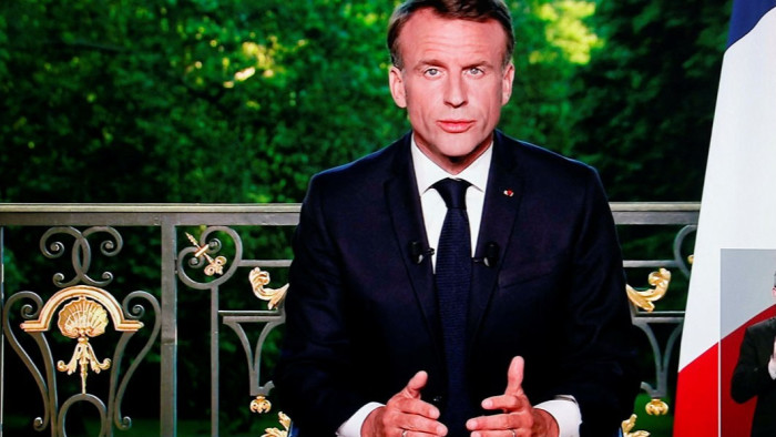 Emmanuel Macron addresses the French nation on Sunday evening