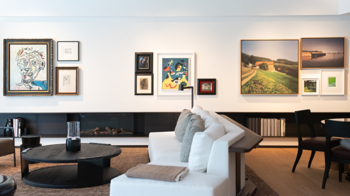 sitting room with artworks on walls