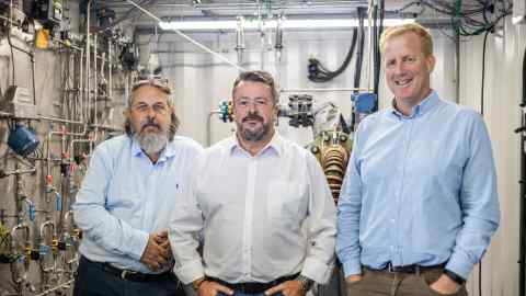 Three men standng side by side, namely Ate Wiekamp, HiiROC chief science officer; Simon Morris, chief commercial officer; Tim Davies, chief executive