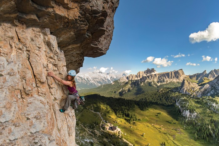 Lynne Hempton climbing Torre Grande in the Dolomites, Italy