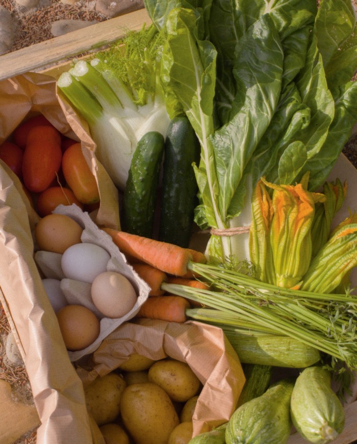 Organic vegetables and eggs from the estate