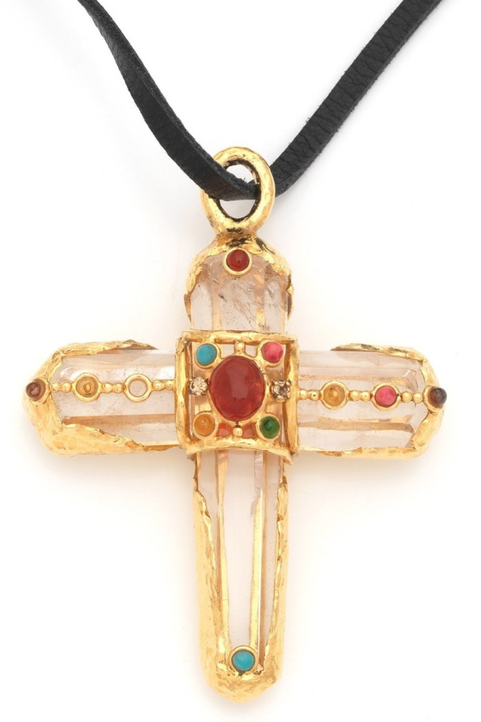 A crystal and Gripoix cross necklace