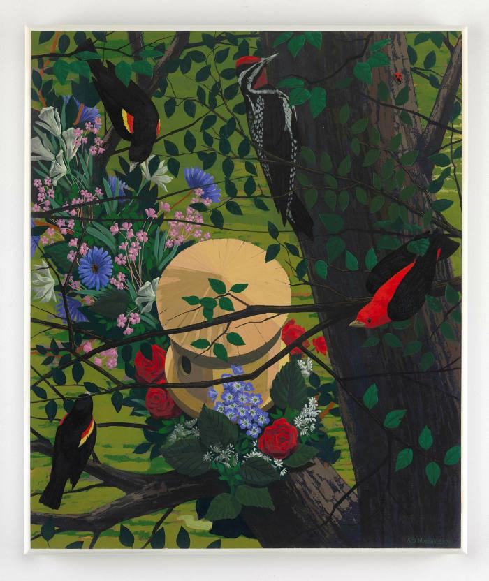 Kerry James Marshall’s 2021 painting Black and part Black Birds in America will be on exhibition in London as part of David Zwirner Gallery’s livestreaming event, Program