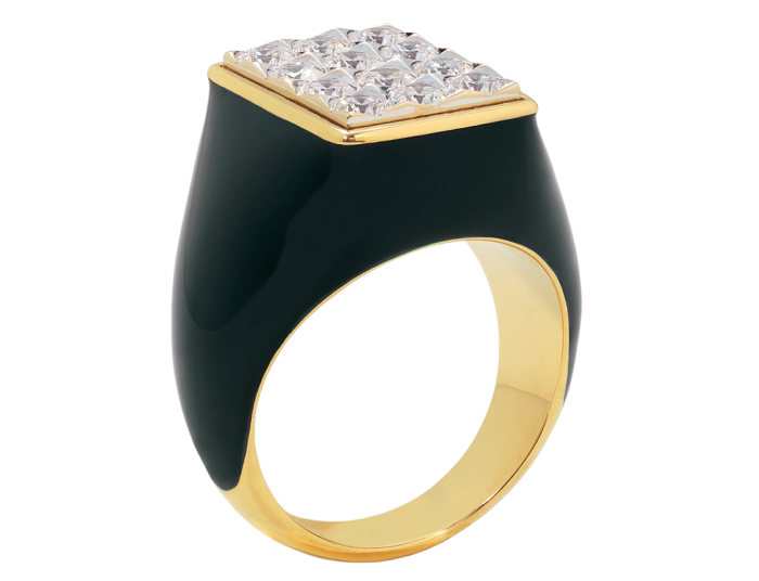 Ilaria Icardi gold, diamond and enamel Tuxedo ring