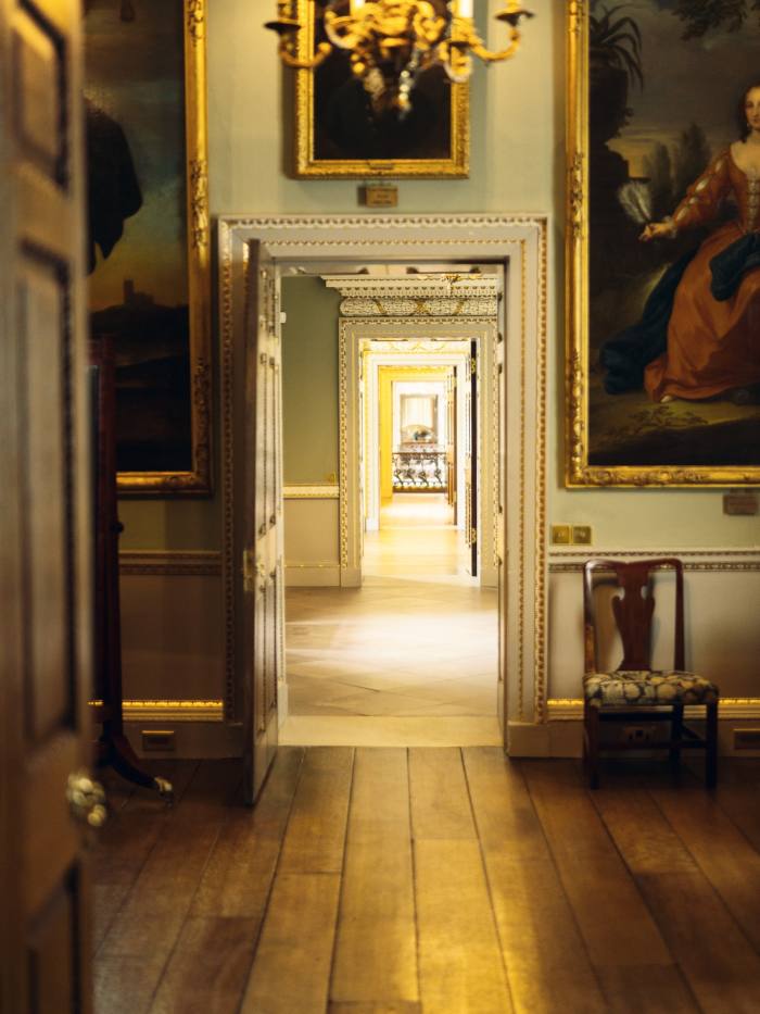 Looking through doors in the Stranger’s Wing towards the Marble Hall at Holkham