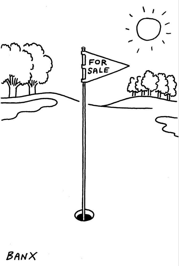 A golf flag used as a for sale sign