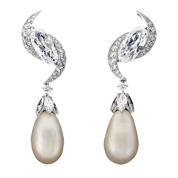 Old mine diamond and natural pearl earrings