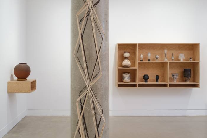 A Collingwood hanging alongside works by Magdalene Odundo and Hans Coper at the Maximillian William exhibition A Passion for Form in summer 2022