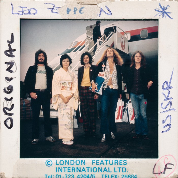 Led Zeppelin line up on the tarmac for their Tokyo tour