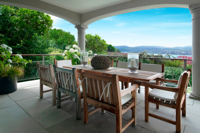 A sweeping panoramic view of Lake Zürich from the terrace at one of the villas 