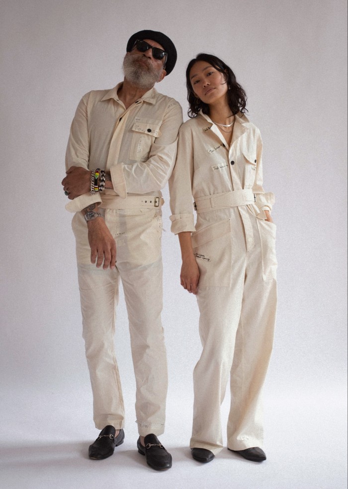 Molly Bloom cotton herringbone twill Frances (left) and Bloomie jumpsuits, both $495