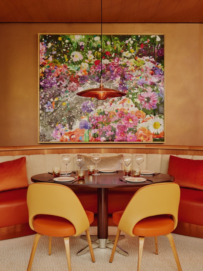 A work from Damien Hirst’s The Secret Gardens Paintings series in abc kitchens restaurant, designed by Rémi Tessier