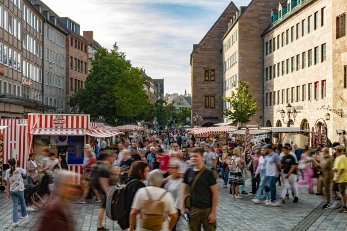 Shoppers at a market in Nuremberg: Germany’s October inflation reading was forecast to come in at 3.6 per cent