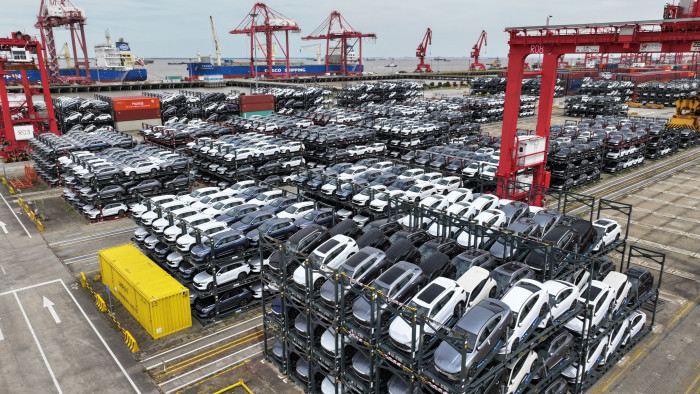 Electric vehicles at a port in Suzhou, China