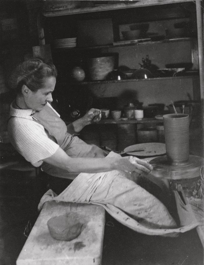 Rie working on the wheel, c1952