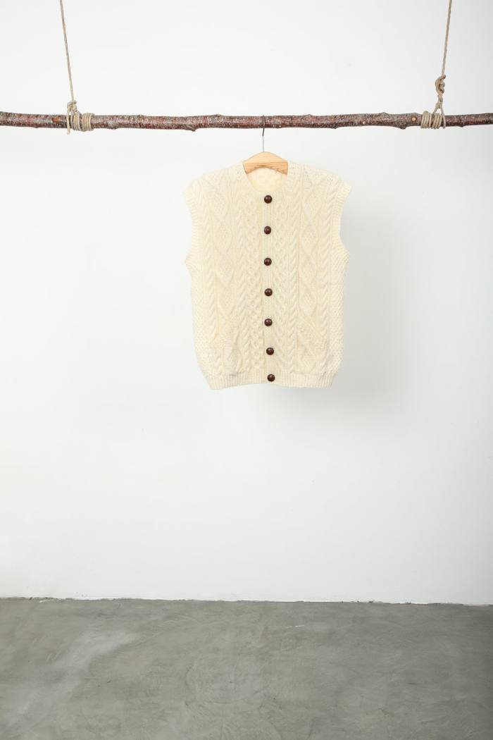 The Tweed Project Aran sleeveless cardigan, €390