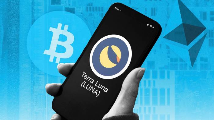 A luna app on a smartphone with bitcoin ethereum logos 