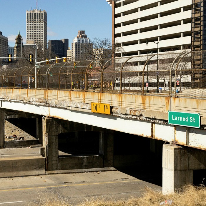 The state of Detroit’s Larned St bridge reflects the condition of many of the city’s 20th-century structures