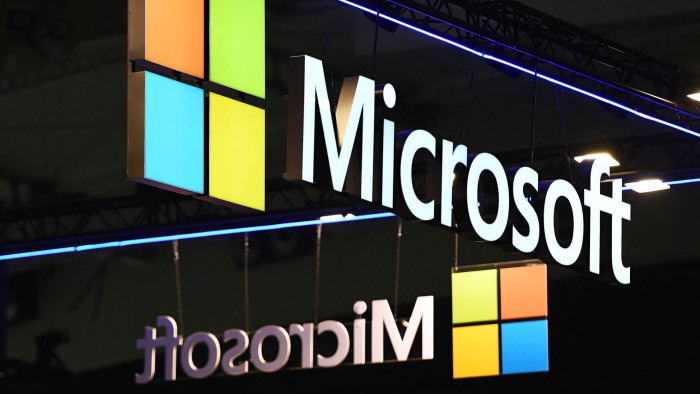 The logo of Microsoft US multinational tecnology corporation