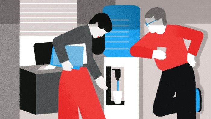 María Hergueta illustration showing office workers skiving by a water cooler