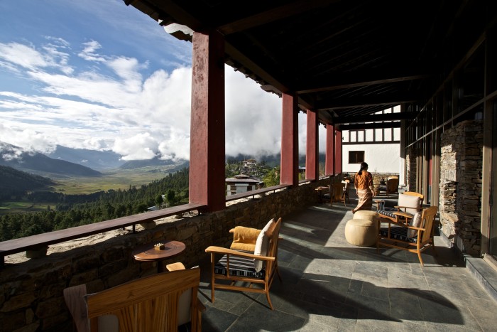 The views from the terrace at Gangtey Lodge, Bhutan