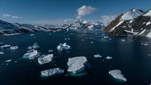 Melting icebergs are seen on Horseshoe Island  in Antarctica in February