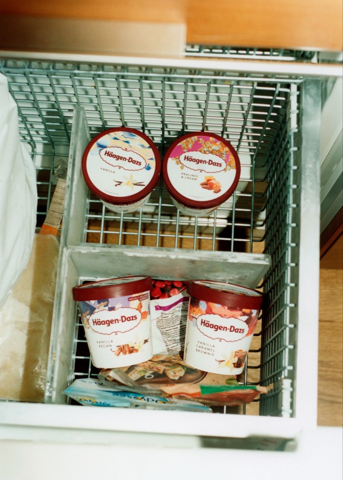 Häagen-Dazs ice cream in his freezer