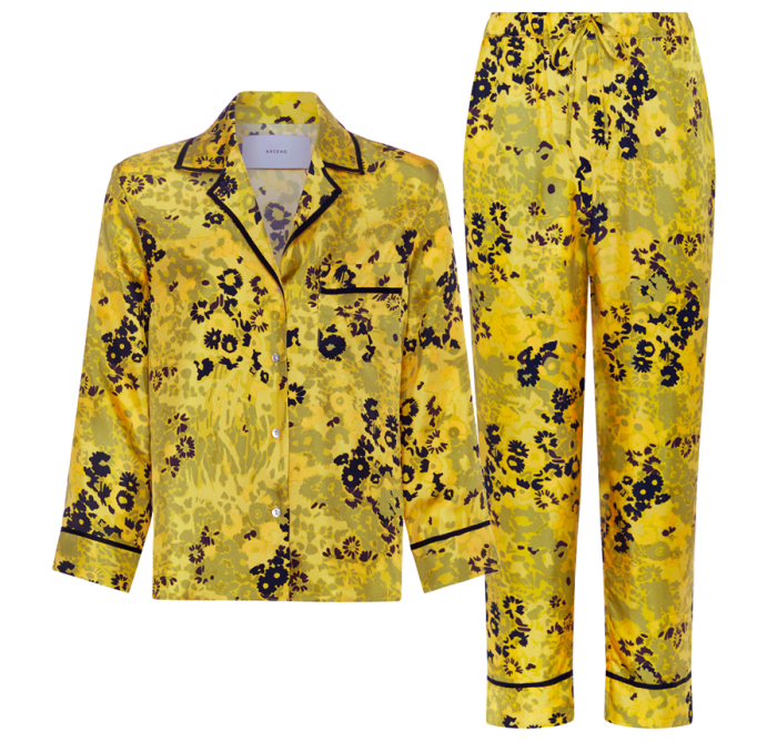 Asceno silk Sydney pyjama shirt, £245, and bottoms, £195