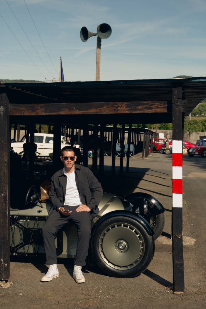 The author sits on the Morgan Super 3 before his run on the Shelsley Walsh Hill Climb