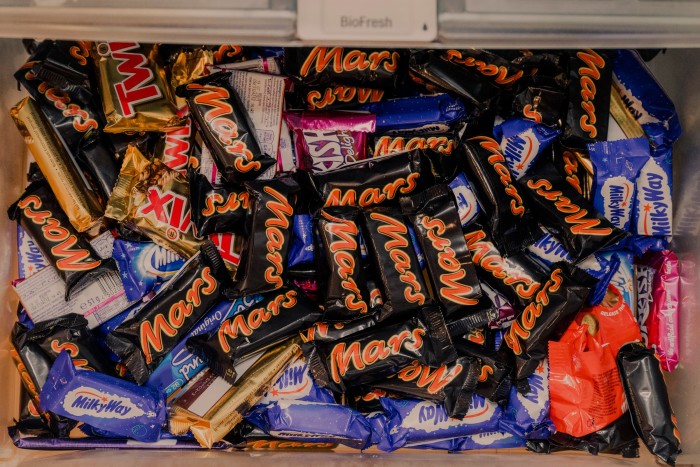 Mars bars and other confectionery in his fridge
