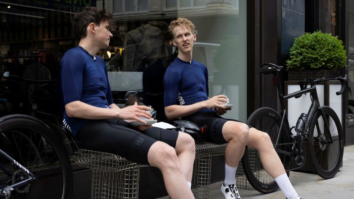 Cyclists at a Rapha shop and café in central London