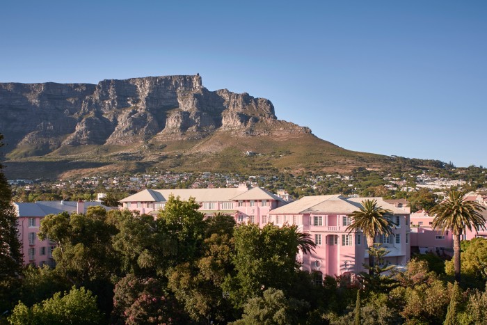 Mount Nelson Hotel in Cape Town is flanked by Table Mountain and Lion’s Head mountains